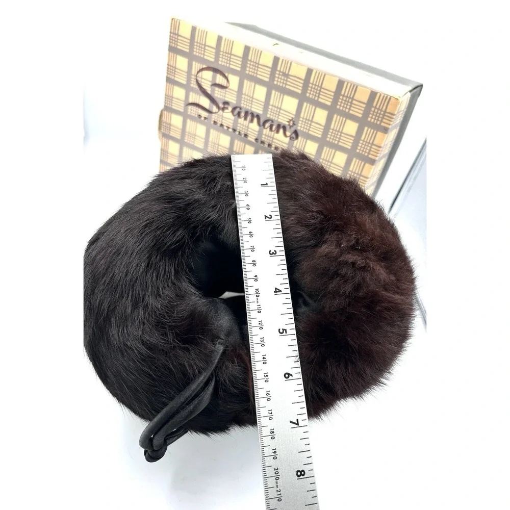 Vintage Black Brown Mink Satin Lined Hand Warmer Fur Muff 8